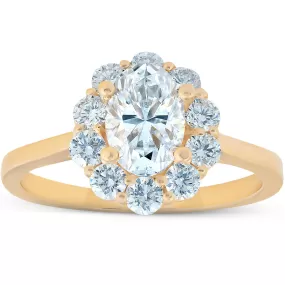 1 5/8 Ct Oval Lab Created Moissanite & Diamond Halo Engagement Ring Yellow Gold