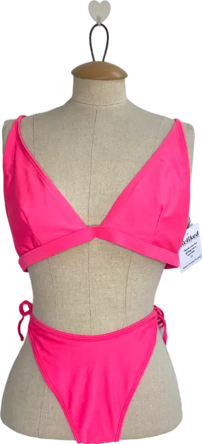 boohoo Pink Tie Side Bikini Bottoms And Top UK 16