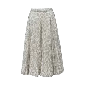 Grid-Print Pleated Midi Skirt