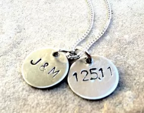 Initial and Date Necklace, Anniversary Necklace