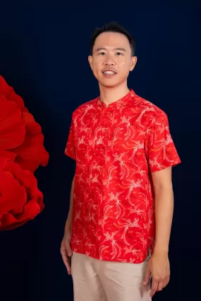 Men's Mandarin-collared Shirt - Red Phoenix