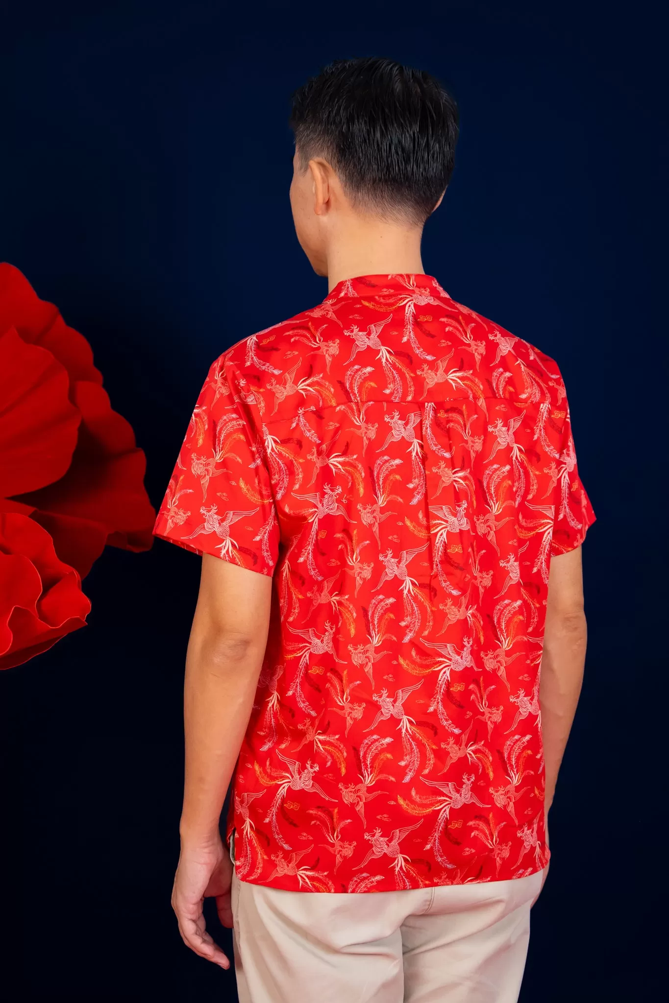 Men's Mandarin-collared Shirt - Red Phoenix