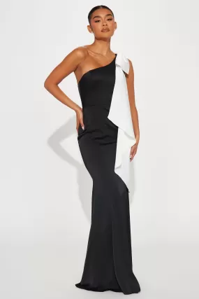 Natalia Satin Maxi Dress - Black/White