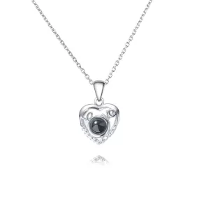 Simple Sterling Silver Love Heart Shape Necklace With Picture Inside